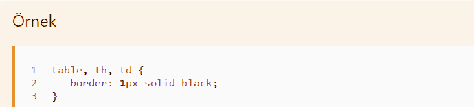 CSS Tablolar 1 web tasarım css style tag