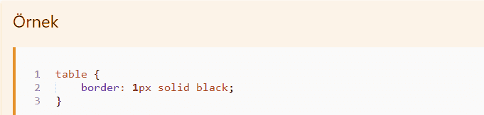 CSS Tablolar 3 web tasarım css style tag