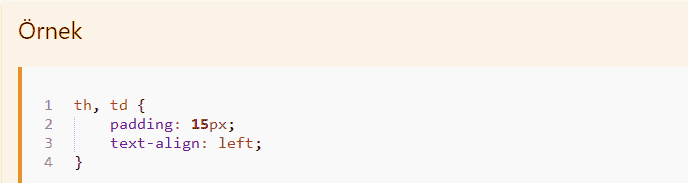 CSS Tablolar 7 web tasarım css style tag